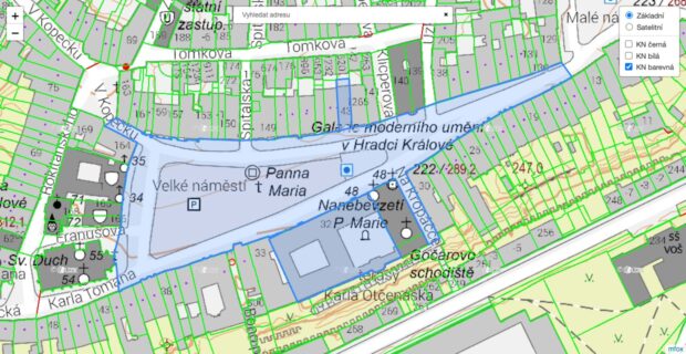 Předinženýring: vybrané parcely nad základní mapou s barevnou katastrální mapou