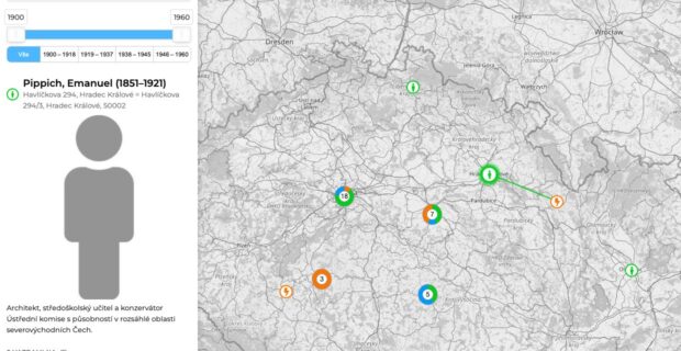 Mapa památkové péče: boční panel s medailonem a mapa vazeb